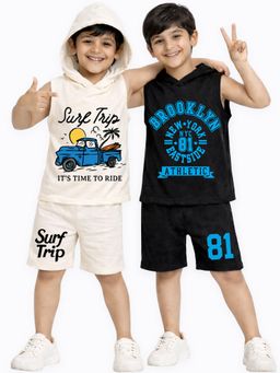 Kuchipoo - Boys Regular Fit Hooded T-Shirts and Shorts (Pack of 2)