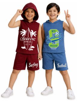 Kuchipoo - Boys Regular Fit Hooded T-Shirts and Shorts (Pack of 2)