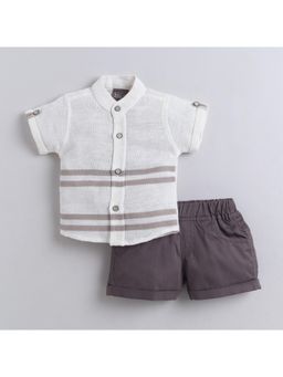 Little Kangaroos - Boys Brown Striped Shirt and Shorts