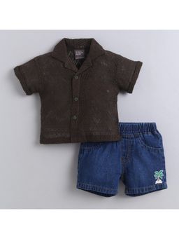 Little Kangaroos - Boys Olive Schiffle Shirt and Shorts