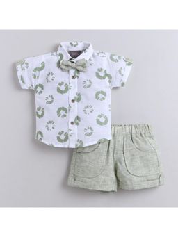 Little Kangaroos - Boys White Printed Shirt and Shorts with Bow