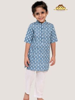 POCOMICO - Blue Rajsi Lurex Kurta And Pyjama
