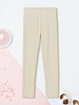max - Girls Beige Ribbed Leggings