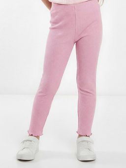 max - Girls Pink Ribbed Leggings