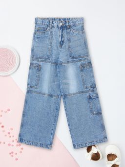 max - Girls Washed Wide Leg Cargo Jeans