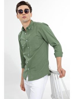 Snitch - Men Green Cotton Collar Neck Shirt