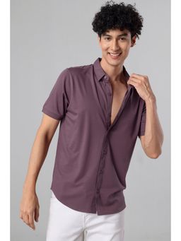 Snitch - Men Burgundy Cotton Blend Collar Neck Shirt