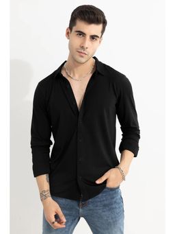 Snitch - Men Black Cotton Blend Collar Neck Shirt