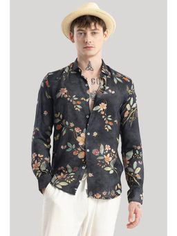 Snitch - Men Black Rayon Blend Collar Neck Shirt