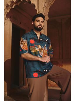 Snitch - X BISMIL Teal Printed Half Sleeves Relaxed Casual Shirt for Men