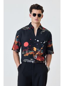 Snitch - X BISMIL Black Printed Half Sleeves Relaxed Casual Shirt for Men