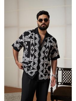 Snitch - X BISMIL Black Geometric Half Sleeves Relaxed Casual Shirt for Men