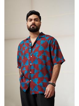 Snitch - X BISMIL Blue Geometric Half Sleeves Relaxed Casual Shirt for Men