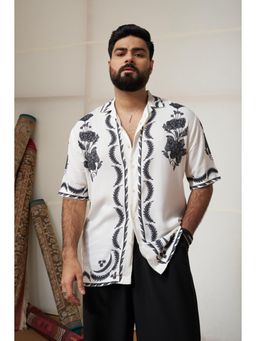 Snitch - X BISMIL White Floral Half Sleeves Relaxed Casual Shirt for Men