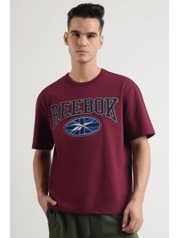 Reebok - Men Maroon Cotton Blend Round Neck T-Shirt