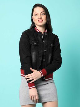 Campus Sutra - Women Black Dry-wash Denim Cotton Jacket