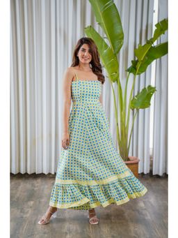 Moonstruck - Blue and Yellow Checkered Strappy Maxi Dress