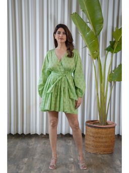 Moonstruck - Neon Green Overlapped Neck Shift Dress