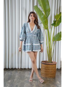 Moonstruck - Lavender Flower Print Chanderi Buttoned Shift Dress