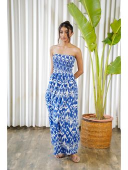 Moonstruck - Smocking Tube Blue Printed Maxi Dress
