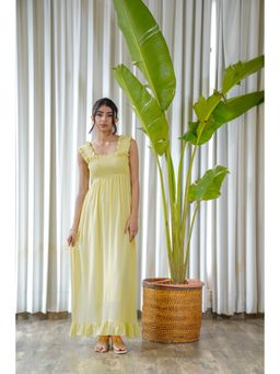 Moonstruck - Ruffle Thick Strap Yellow Full Maxi Dress