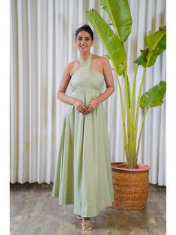 Moonstruck - Halter-Neck Dull Green Maxi Dress
