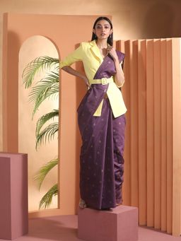 Beatitude - Violet Woven Blended Cotton Saree with Unstitched Blouse