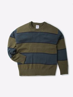 GAP - Boys Olive Colorblock Crew Neck Pullover Sweater
