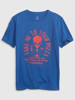 GAP - Boys Blue Graphic Print Crew Neck T-Shirt