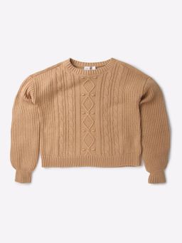 GAP - Girls Brown Cable Knit Crew Neck Sweater