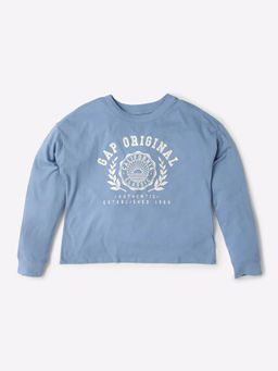 GAP - Girls Blue Solid Crew Neck T-Shirt