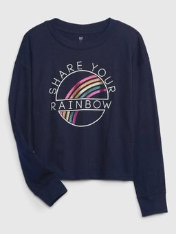 GAP - Girls Navy Blue Graphic Crew Neck T-Shirt