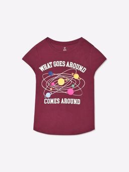GAP - Girls Purple Graphic Round Neck T-Shirt