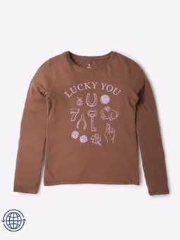 GAP - Girls Brown Graphic Round Neck T-Shirt