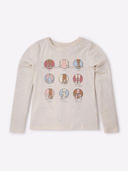 GAP - Girls Beige Round Neck Graphic T-Shirt