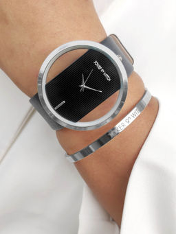 Joker and Witch - Joker & Witch Black Hope Analog Watch With Bracelet Stack (Set of 2) - JWBS176 For Women