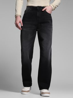 Jack & Jones - Men's Black Solid Straight High Waist Jeans