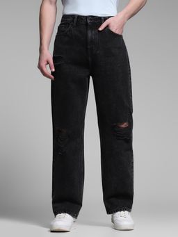 Jack & Jones - Men's Black Solid Straight High Waist Jeans