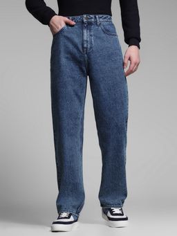 Jack & Jones - Men's Blue Solid Straight High Waist Jeans