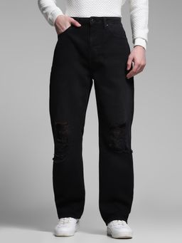 Jack & Jones - Men's Grey Solid Straight High Waist Jeans