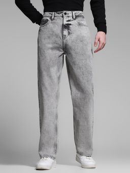 Jack & Jones - Men's Grey Solid Straight High Waist Jeans