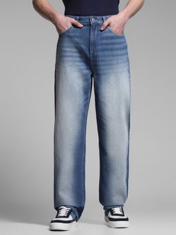 Jack & Jones - Men's Blue Solid Straight High Waist Jeans