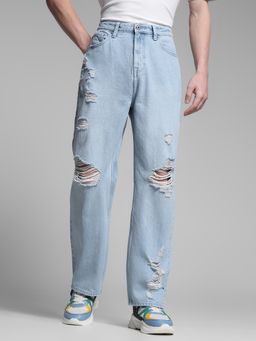 Jack & Jones - Men's Blue Solid Straight High Waist Jeans