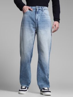 Jack & Jones - Men's Blue Solid Straight High Waist Jeans