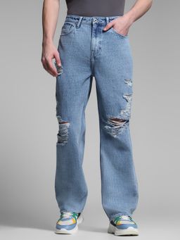 Jack & Jones - Men's Blue Solid Straight High Waist Jeans