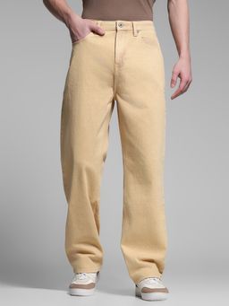 Jack & Jones - Men's Beige Solid Straight High Waist Jeans