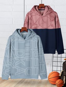 HELLCAT - Multi-Color Trendy Printed Cotton Blend Hoodie for Boys (Pack of 2)