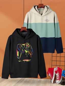 HELLCAT - Multi-Color Trendy Printed Cotton Blend Hoodie for Boys (Pack of 2)