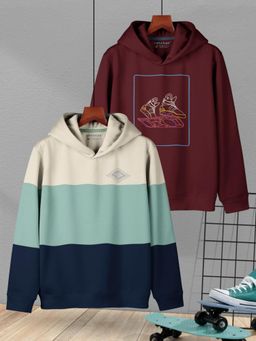 HELLCAT - Multi-Color Trendy Printed Cotton Blend Hoodie for Boys (Pack of 2)