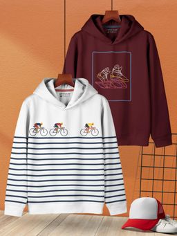 HELLCAT - Multi-Color Trendy Printed Cotton Blend Hoodie For Boys (Pack of 2)